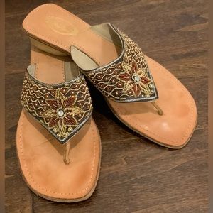 Italina Brand Woman’s Leather Beaded Summer Sandals Size 8.5